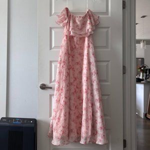 Sweet Passion Blush Pink Floral Print Organza Maxi Dress Size Medium Sleeveless